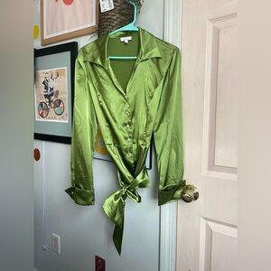 green silk top